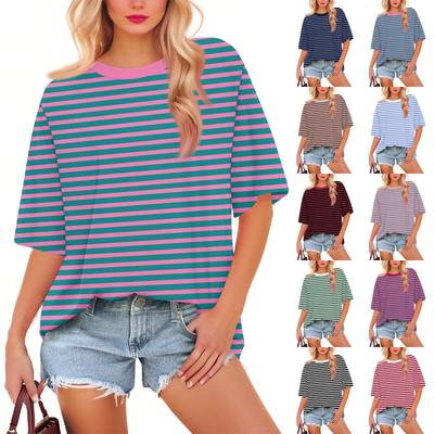Damesmode Casual Bloemen Losse Ronde Hals Korte Mouw Trendy Vakantie T-shirt Top