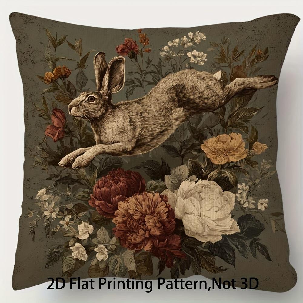 pc Vintage Leaping Hare Peony Pillow Cover Polyester D DoubleSided Print Rustic Floral Rabbit Art Cottagecore Home Decor