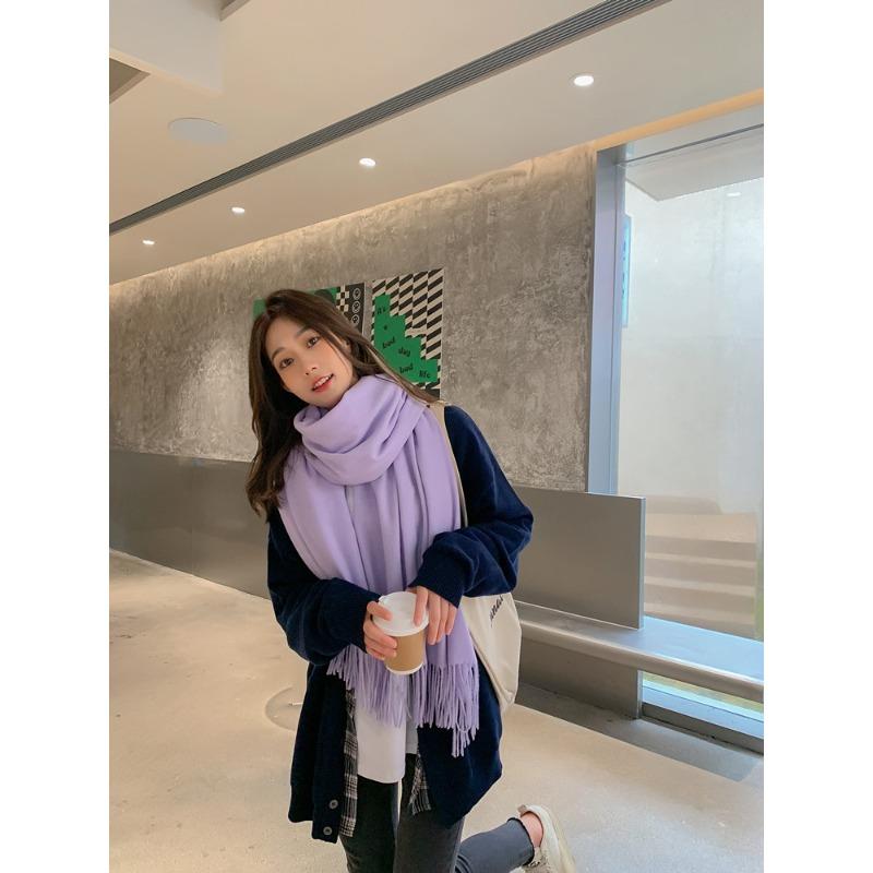 Solid Color Wool Scarf for Women Autumn and Winter Tassel Air Conditioned Room Shawl Green Red Winter Men's Cashmere Scarf