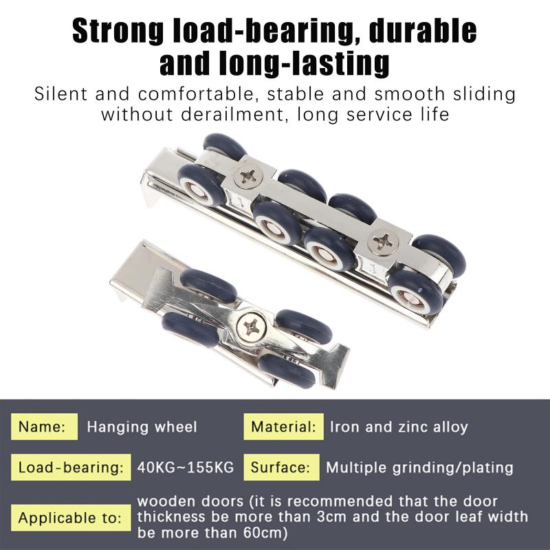 2Pcs Sliding Door Roller Pulley Set 4Wheels 8Wheels Adjustable Rail Track Easy Installation for Room Door