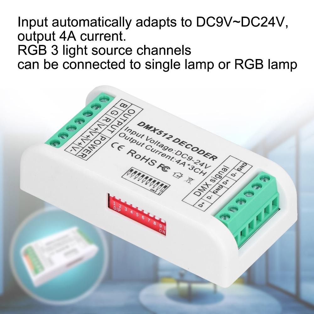 3 Channels RGB Controller 9‑24V DC RGBW Decoder Durable LED Decoder Controller LED Strip Light