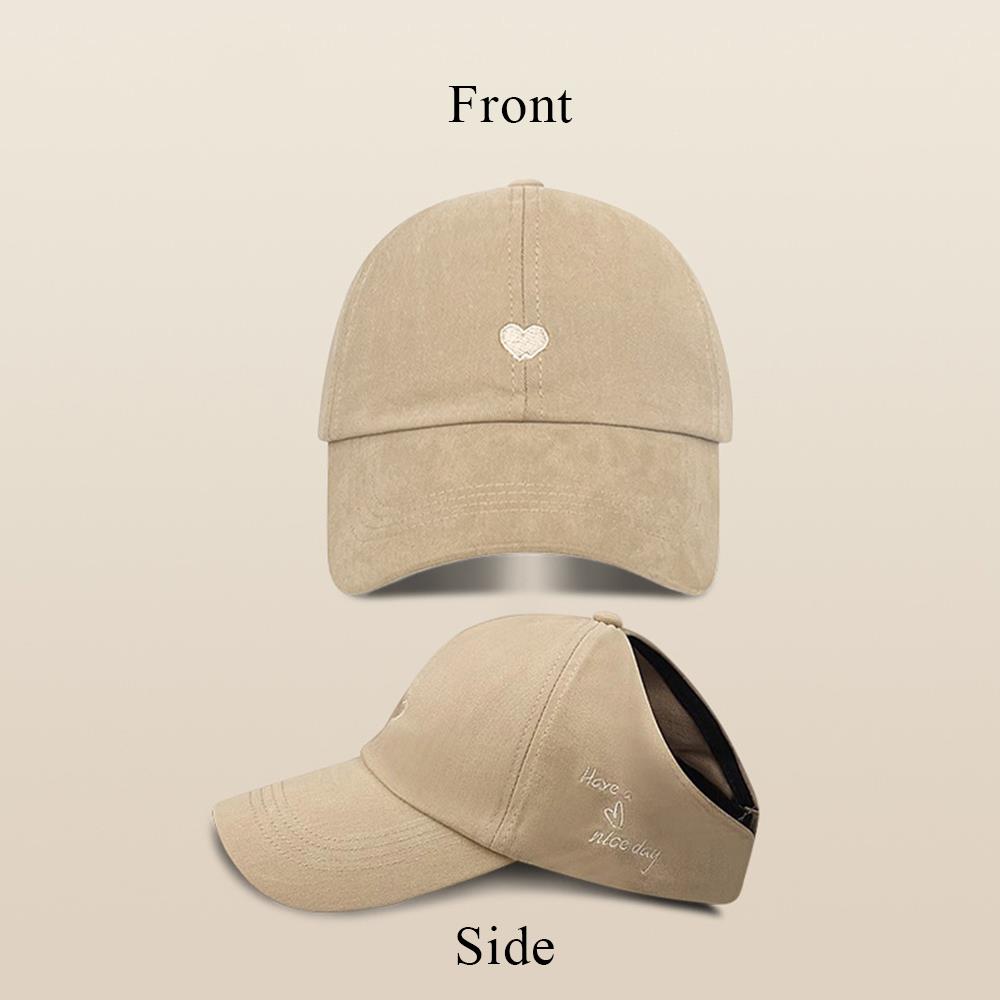 Sweet Love Heart Embroidery Baseball Hat For Women Solid Color Korean Girl Peaked Cap Outdoor Soft Cotton Snapback Sun Visor Hat