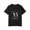 Cotton T Shirt White Warning Sign with Stick Figures and Russian Text for Casual Wear