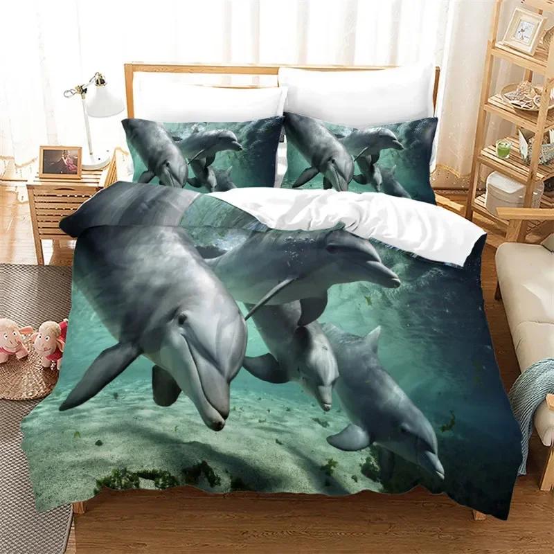 3D Print Dolphin Ocean Comfortable Duvet Quilt Cover Pillowcase Bedding Set Children Bedroom Decoration Home Textile