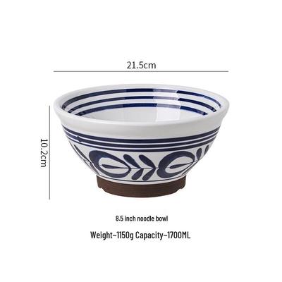 ZISIZ Blue and White Porcelain Ramen Bowl