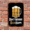 Vintage Metal Wall Art Don't Worry Beer Happy Rustic Tin Sign, Distressed Bar Decor for Home Garage Cafe, 12x8 Inch