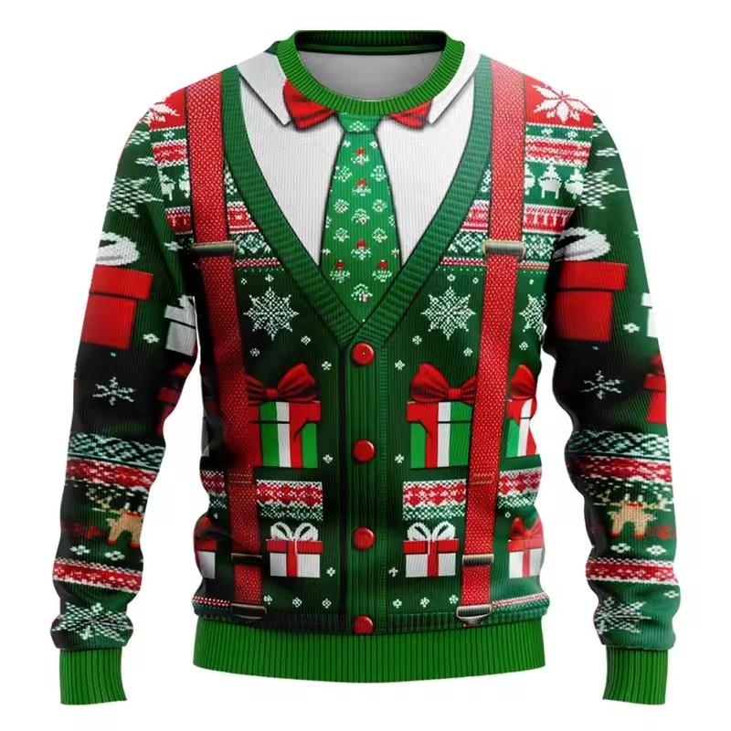 Fashion Ugly Christmas Sweater Funny Xmas Graphic Sweatshirt Santa Claus Cosplay Pullovers Boy Crewneck Polyester Tracksuit