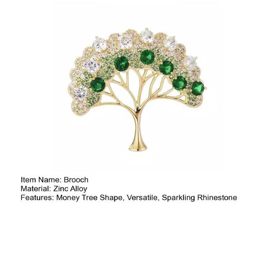 Women Brooch Sparkling Rhinestone Inlaid Money Tree Shape Anti-Exposure Buckle Suits Shirts Sweaters Bags Badge Outfit