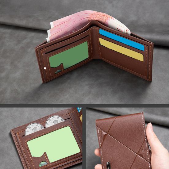 Men Bifold Wallet Slim Faux Leather Card Short Card Wallet Holder Pocket Wallet