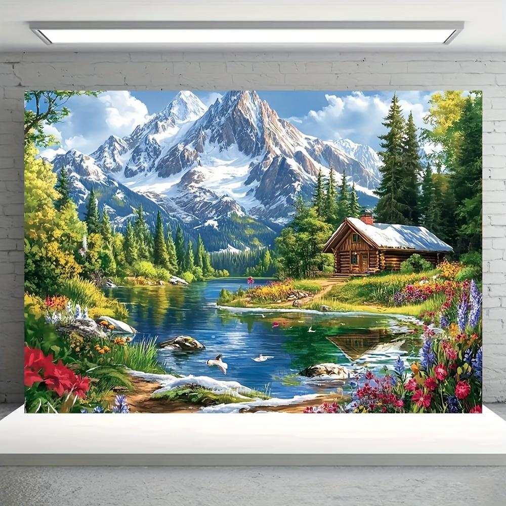 1pc Polyester Landscape Mountain View Background, Multi-functional Decorative Banner, Suitable for Both Indoor and Outdo