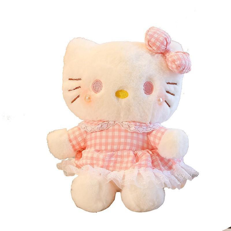 Doll Plush Stuffed With Checkered Dress And Bow Decor For Kids Gift