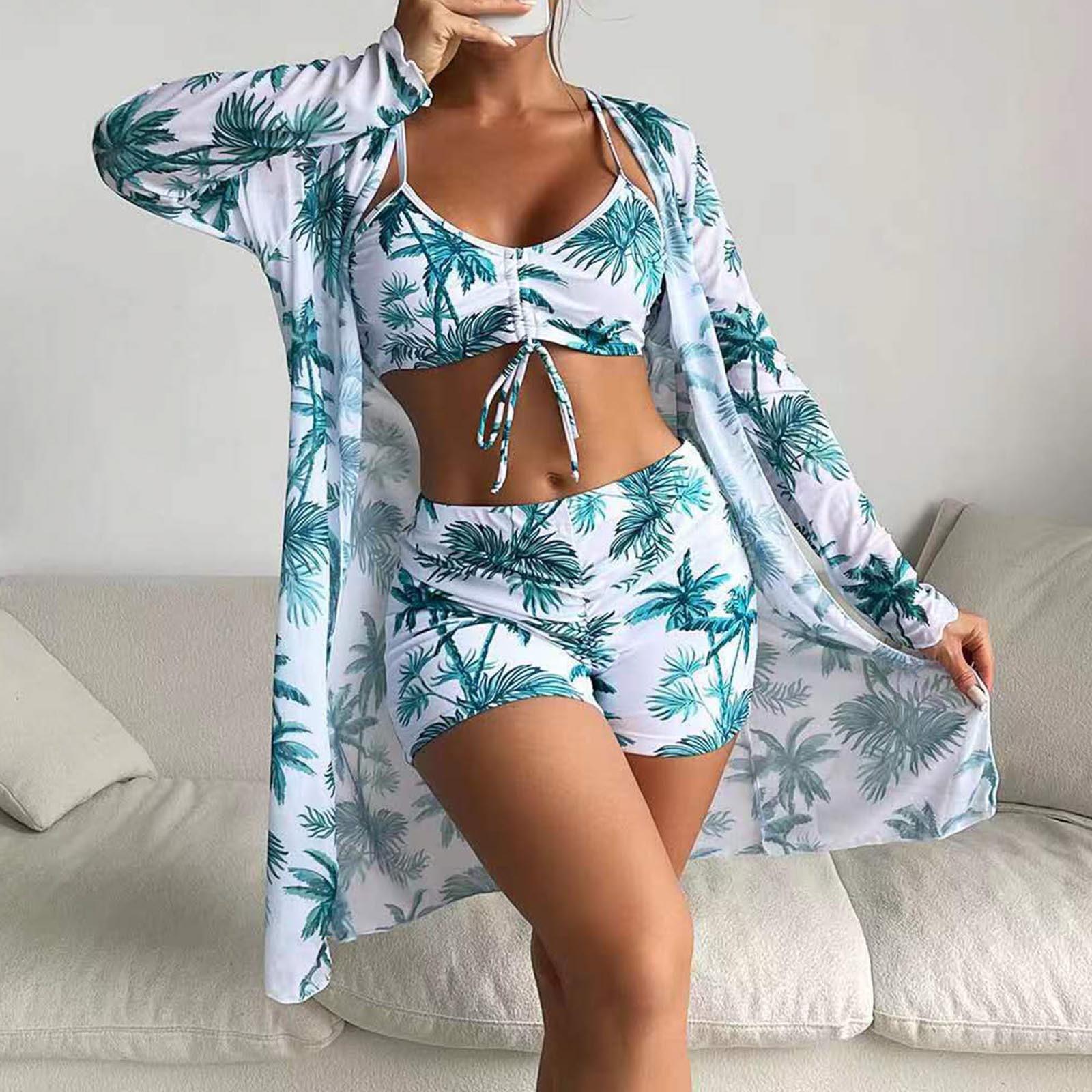 

Купальники больших размеров для женщин танкини купальники танкини Sst мода новый узор кленовый лист печатный раздельный бикини L зелёный