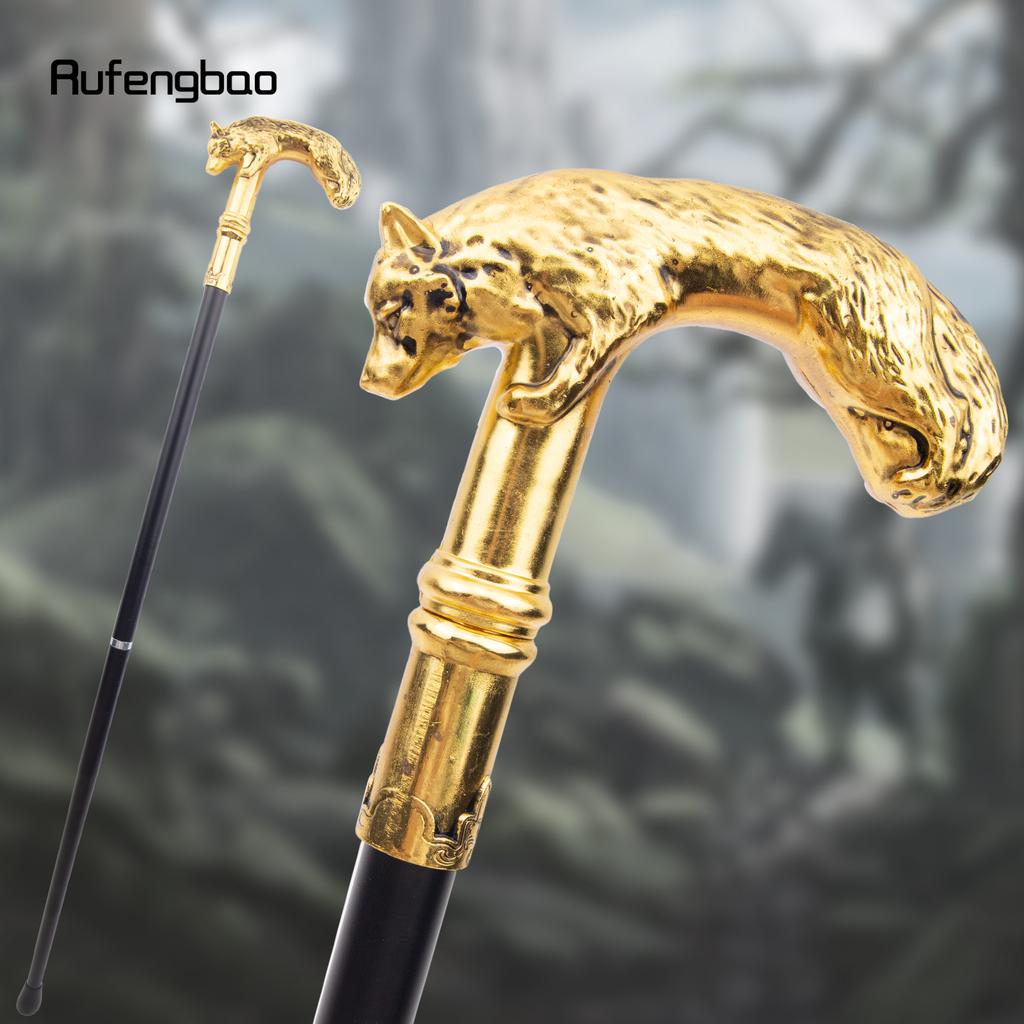 Goldener Wolf-Gehstock, modischer dekorativer Gehstock für Gentleman, eleganter Cosplay-Gehstock, Knauf, Bischofsstab, 90 cm