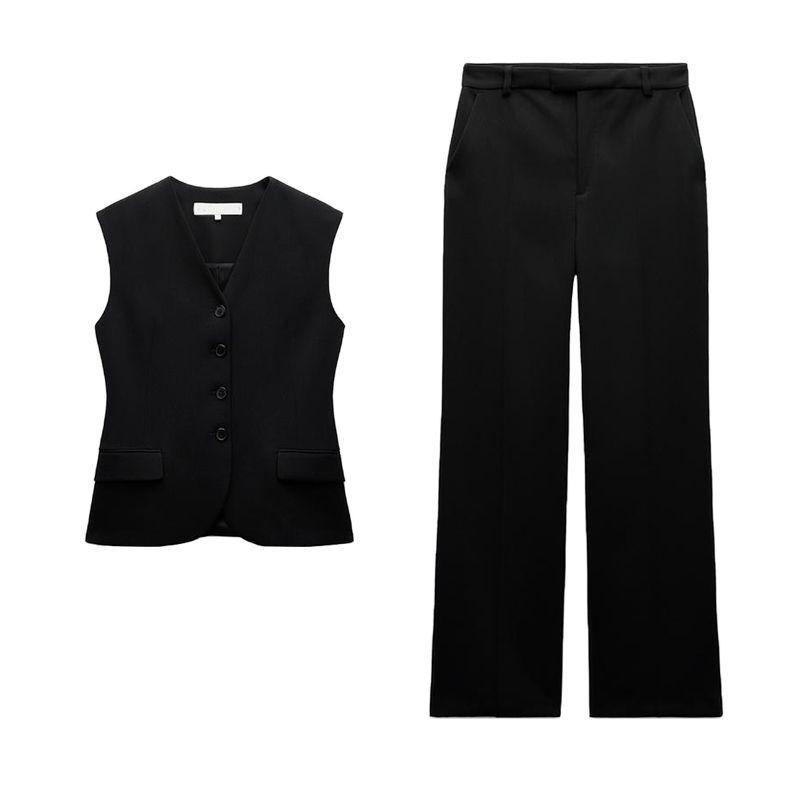 Spring New Vertical Straight Pants 8646186 V-neck Sleeveless Pocket Decoration Vest Vest 8412186
