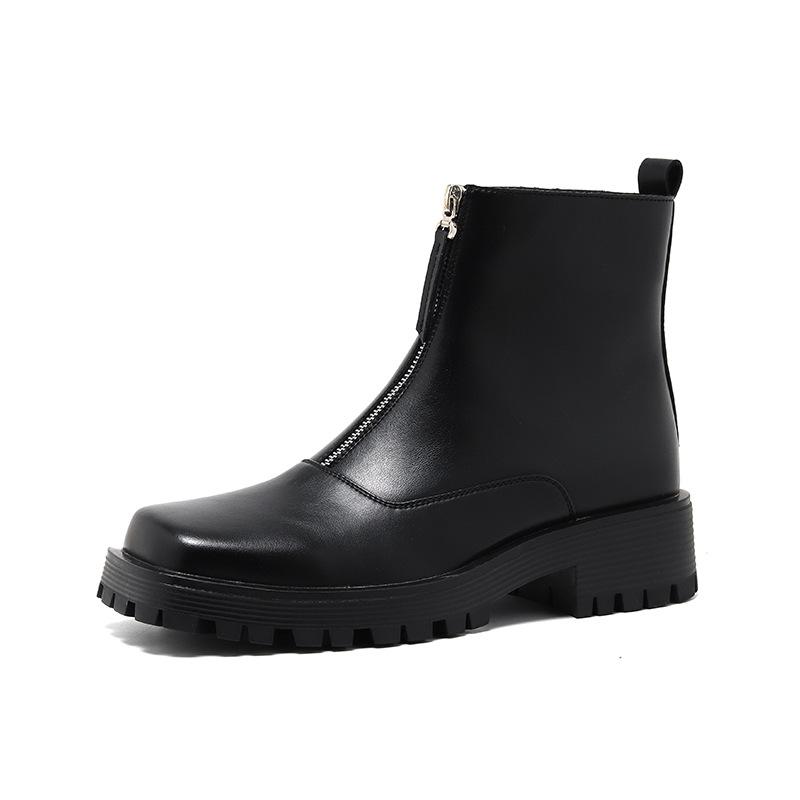 Martin boots mid-top British style youth hairstylist high-top leather boots thick-soled square head zipper Chelsea boots