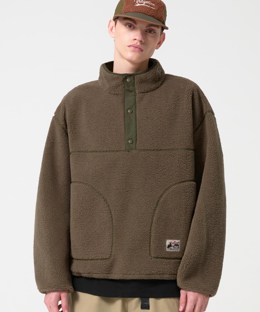 TRILLION Button Half-Neck Fleece Pullover_5Color