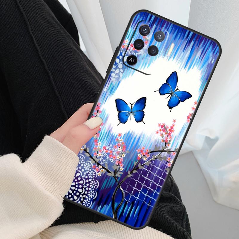 Schmetterlingsblumen Hülle Für Oppo A54 A74 A94 A18 A57 A17 A77 A38 A58 A78 A98 A80 A60 A40 A96 A76 A16 A15 A5 Pro