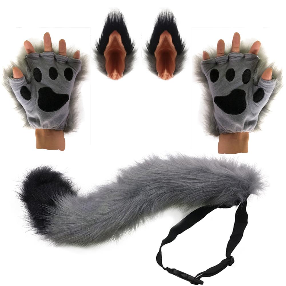 Kawaii Haaraccessoires Fuchsohren Plüschschwanz Niedliche Pfote Set Cosplay Sekundärer Yuan Anime-Charaktere Ausstellungs-Requisiten Party-Kleid 15cm gray