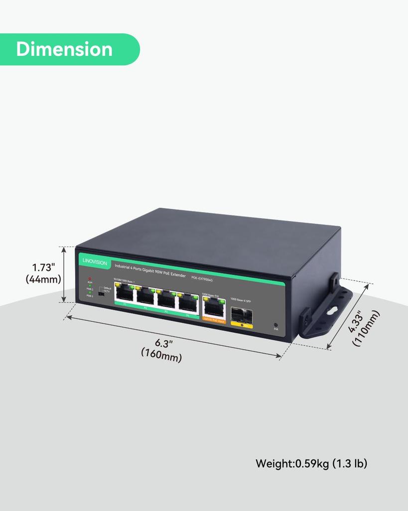 LINOVISION Industrial Gigabit BT90W PoE Switch and PoE Optional DC Power SFP DIN Rail PoE Powered Switch Support 820 Feet Long Range PoE 4-Port