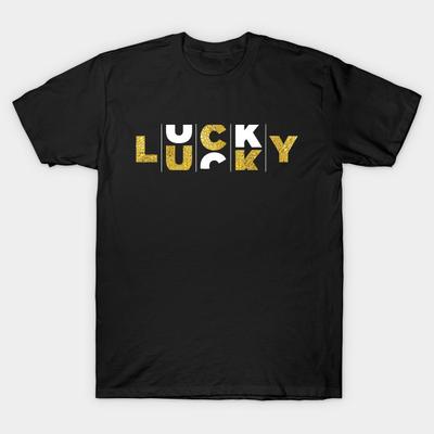 Men Black Print T-shirt Lucky No-Cut Transfer Paper Print Cotton Tshirt