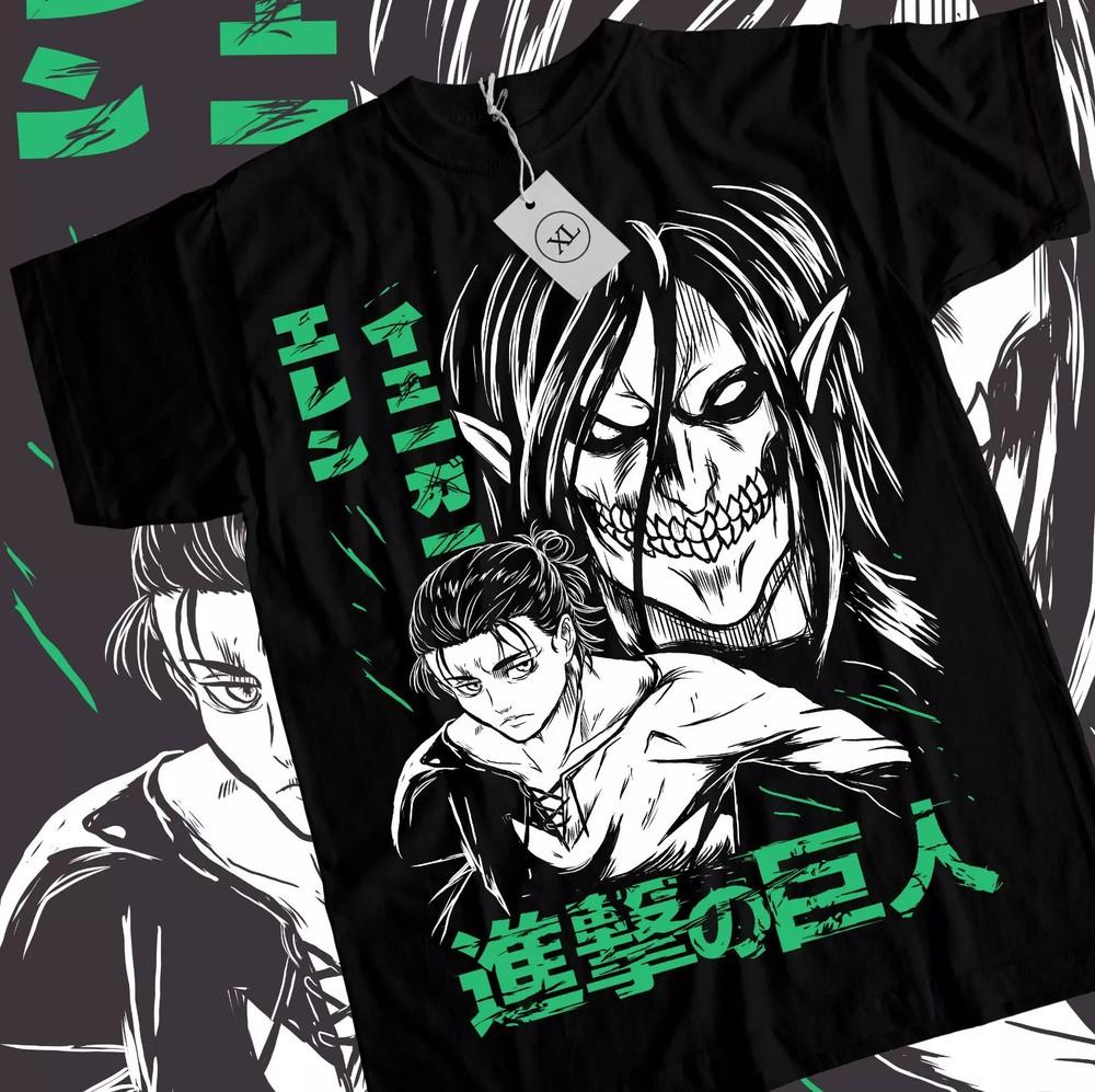 Eren Yeager  Shingeki No Kyojin Attack On Titan Black  - Black Unisex T-Shirt XXXXL