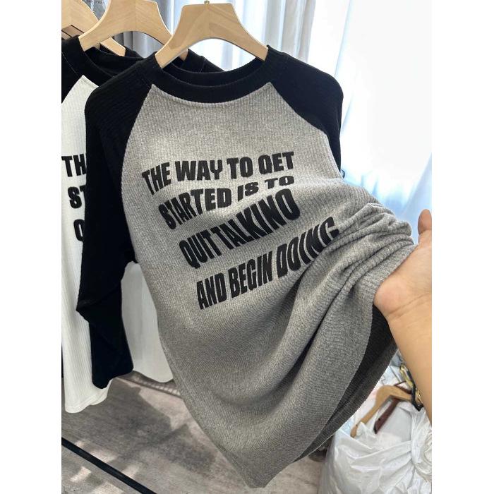 

Women s Raglan Color Block Fleece Long Sleeve T-Shirt - Autumn/Winter Casual Top 2XL серый