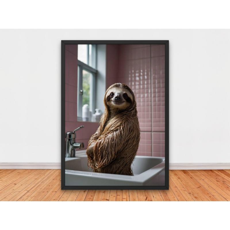 Animal Lion Pink Bathrobe In Bathtub Funny Sloth Panda Wolf Poster Print Wall Art Pictures Canvas Painting Room Home Decor Gift