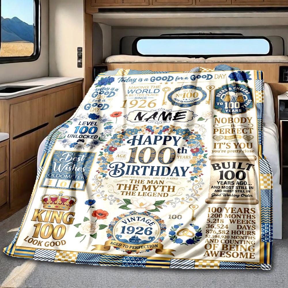 Happy 100Th Birthday Blanket Personalized Name Soft Comfortable Stylish Blanket Car Blanket Perfect For Travel Camping Outdoor Home Suitable For All