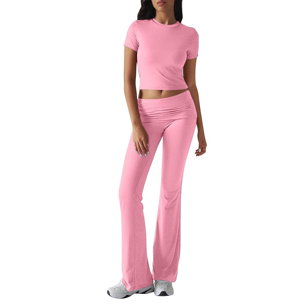 Women's Solid Color Casual Top And Pants Fashion Two-piece Set