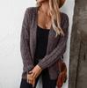 Women's Fashion Casual Solid Color V-Neck Long Sleeve Pocket Knitted Cardigan Sweater Jacket