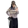 Japan and South Korea holiday two pieces of autumn and winter new denim neck knitted sweater women's loose striped thin bottoming shirt top