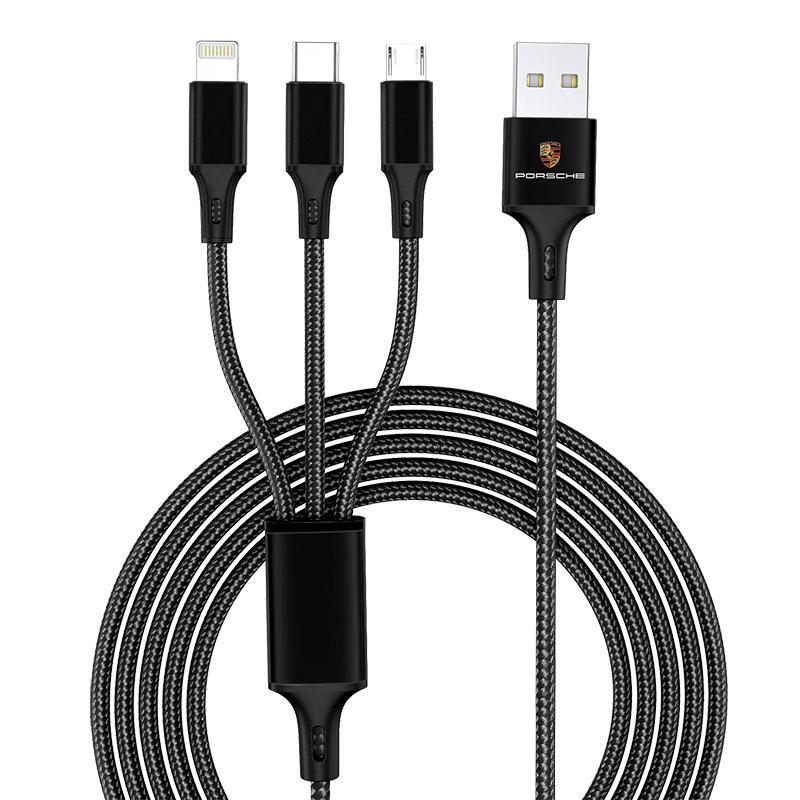 1Pcs Three-in-one Car Superstrong Fast Charging Data Cable For Porsche 911 Cayenne Panamera Macan Boxster Carrera-GT 928 944 918