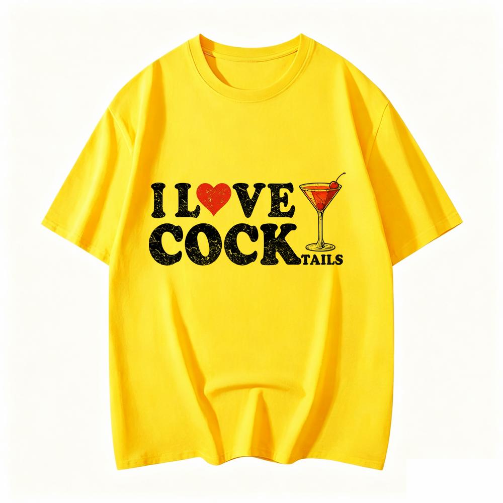 Unisexs Funny I Love Cocktails Pattern Tshirt Humorous Drinking Joke Design Printed Casual Short Sleeved Tshirt Clothing