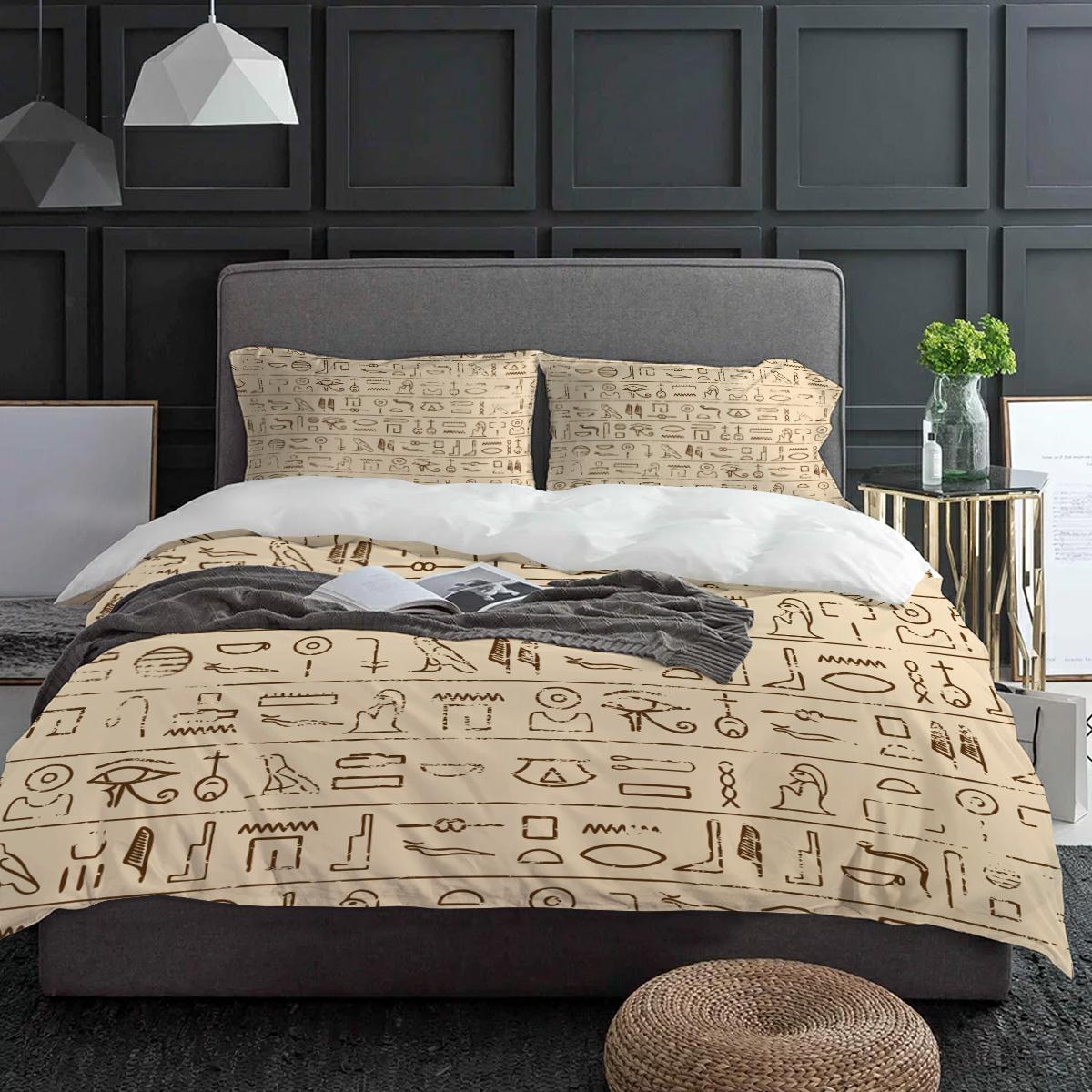 

Ancient Egyptian Mural Graphics Bedding Set 3pcs Duvet Cover Pillowcase Kids Adult Quilt Cover Double Bed Set Home Textile EU single(135x200cm)