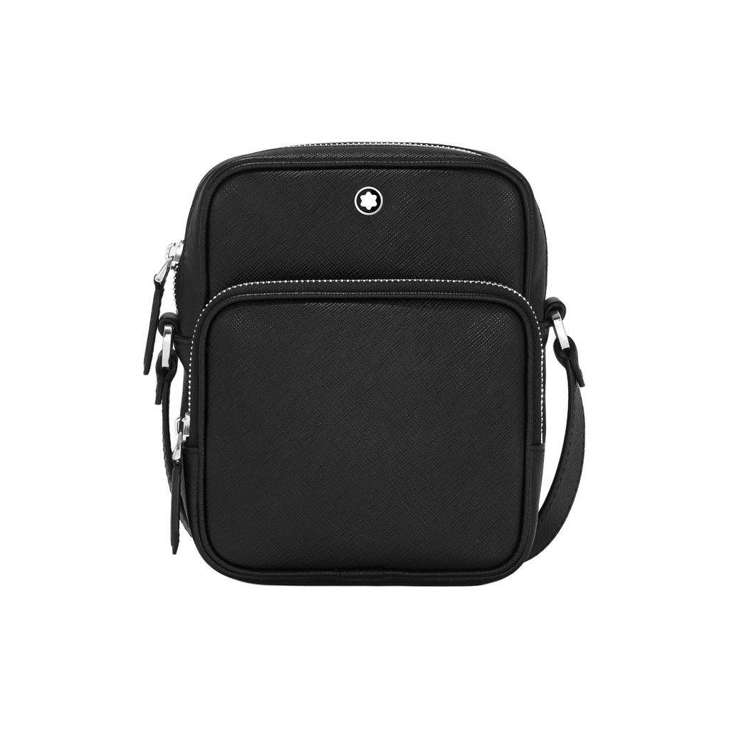 Montblanc Logo Zip Closure Leather Messenger Bag Men Shoulder Bag Black MB198165