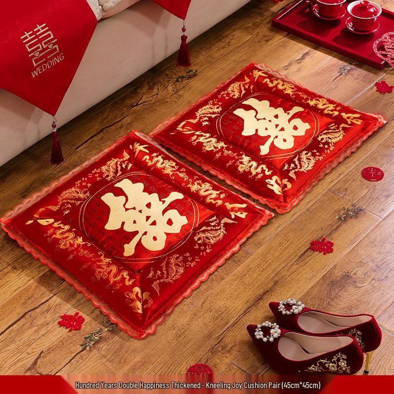 Red Wedding Kneeling Cushions for Newlyweds: Perfect for Blessings, Tea Ceremony, and Traditional Kowtow Rituals.
