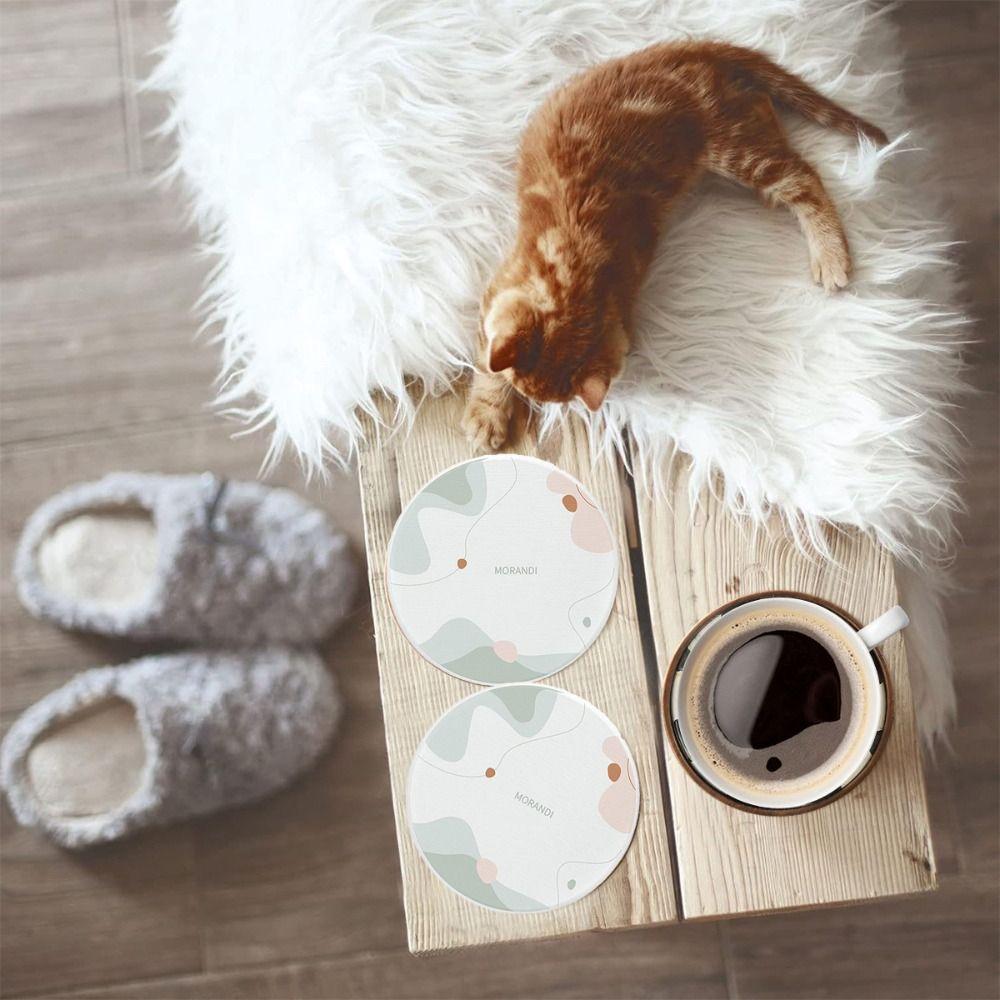 4pcs Water-absorbent Morandi Diatomite Coaster Square/Round Insulation Pad Cup Mat  Tea Room