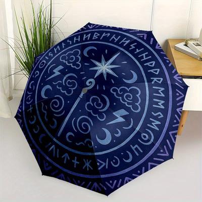 Verzauberter Wetter-Magie-Symbol Runder Teppich Regenschirm, Tragbarer 3-fach Kompakter Regenschirm für Damen & Herren R150