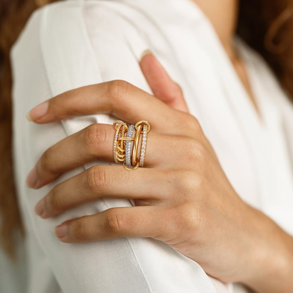Trendy Multi Layer Connecting Ring For Women Gold Plated Stainless Steel Cubic Zirconia Stacking Rings Fashion Jewelry Gift