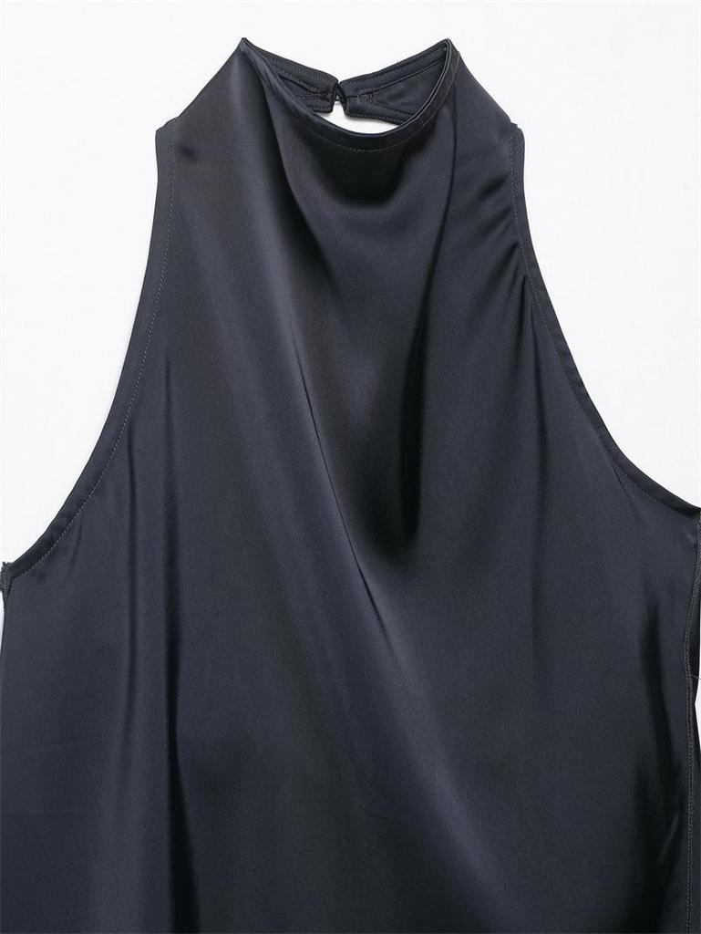 Satin Solid Color Silk Halter Neck Top + Wide Leg Pants - New European American Arrival