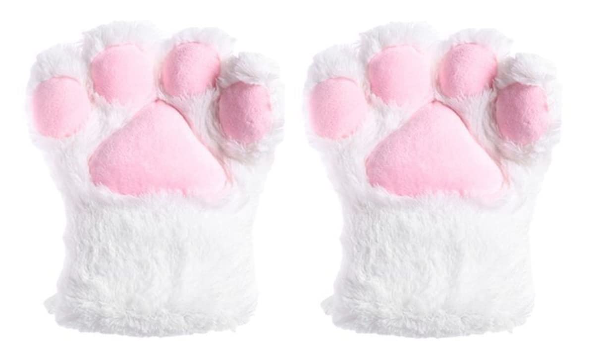 

DOKiDOKi Cat Paw Gloves (Set of 2) - Fluffy and Cute, Perfect for Cosplay, Halloween, or as a Transformation Glove (White)