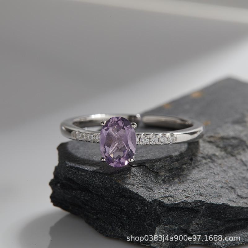 Non-Fading High-End S925 Sterling Silver 18K Gold Natural Amethyst Lucky Treasure Ring Women'S Simple Jewelry