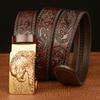 Cinto Masculino Couro Genuíno Couro de Vaca Casual Cinto para Jeans Designer Águia Fivela Automática Catraca Cintos de Luxo