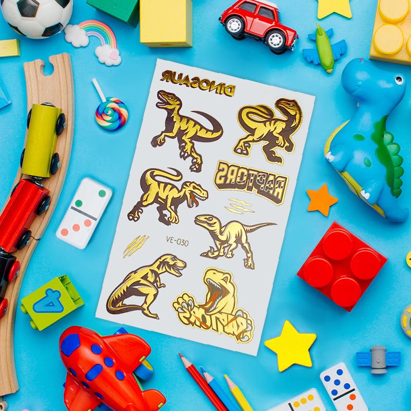 Metallic Cartoon Dinosaur Tattoo Stickers for Men and Women - Face and Arm Designs