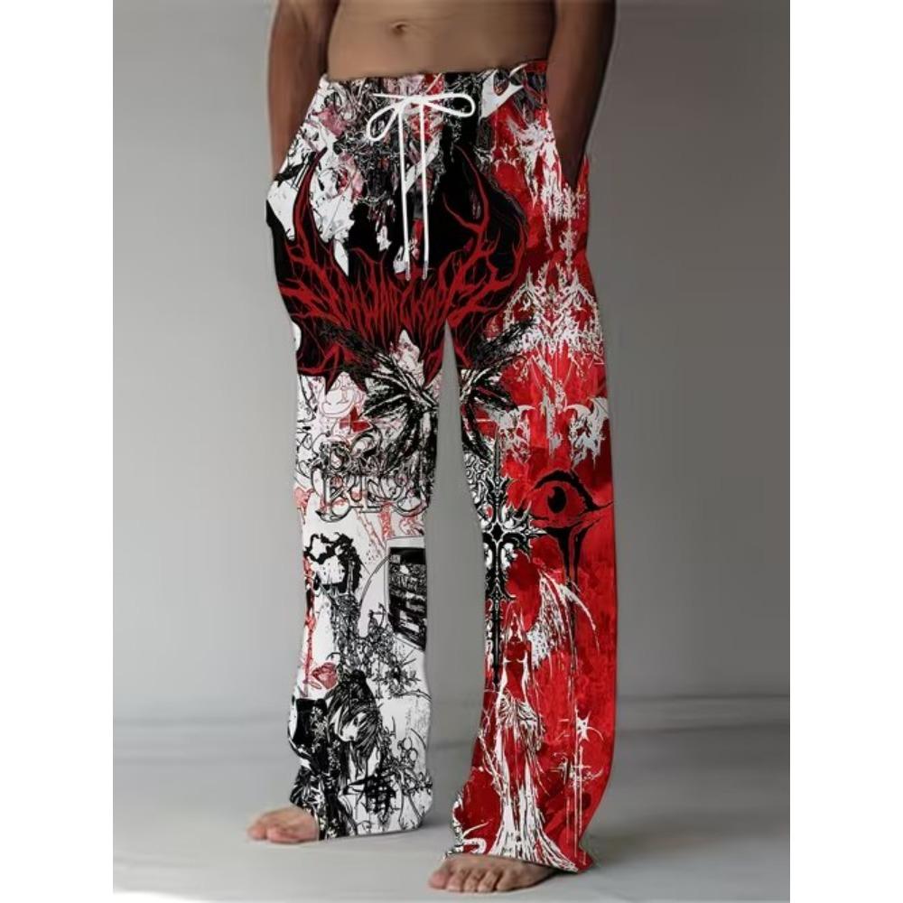 Men's 3D Geometric Pattern Printed Baggy Casual Trousers,  Elastic Drawstring Waist with Pockets, for Spring Summer Home Outdoor Vacation