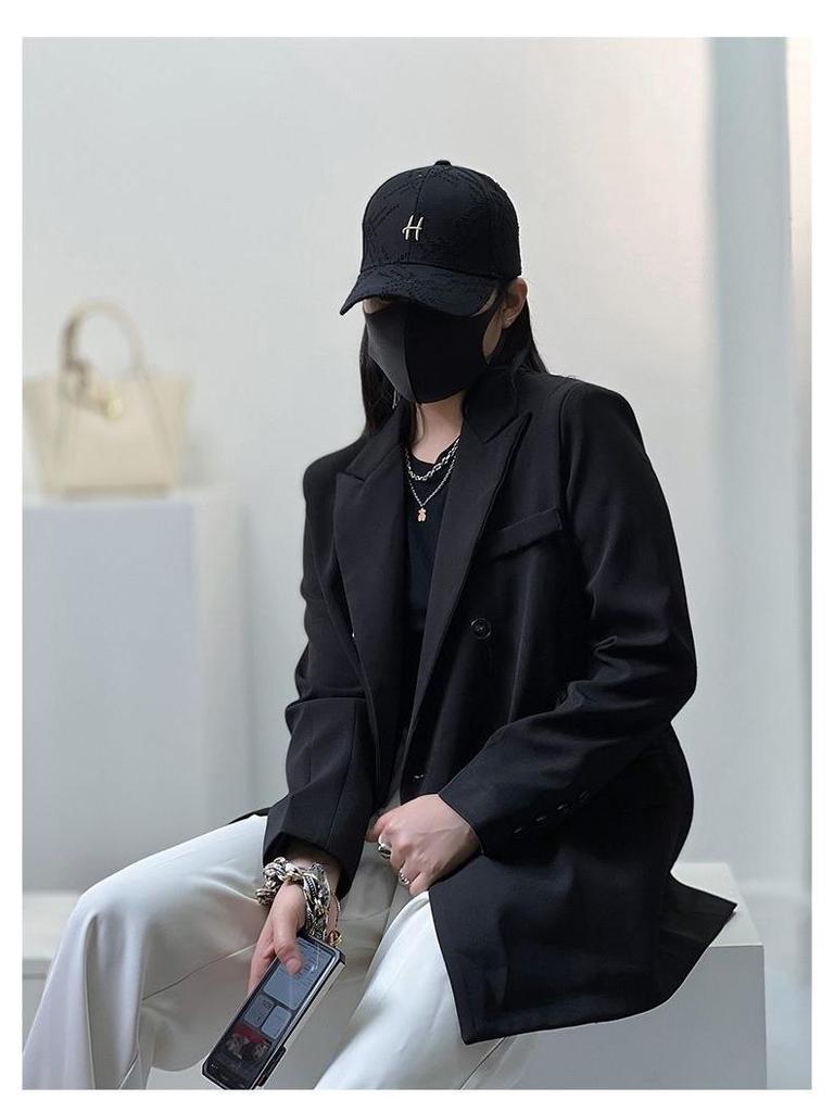 Women's Black High-End Street Style Coffee Blazer - Spring/Autumn 2025 Loose Casual Suit Top