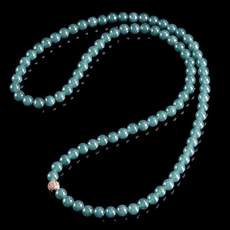 Blue Water Jade Bead Necklace - Ice Type, 6.5mm-12mm Beads, Women's Sweater Chain