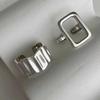 Personality Silver Color Hollow Square Geometric Mens Ring Set Punk Irregular Wave Stainless Steel Rings for Women Rock Jewelry
