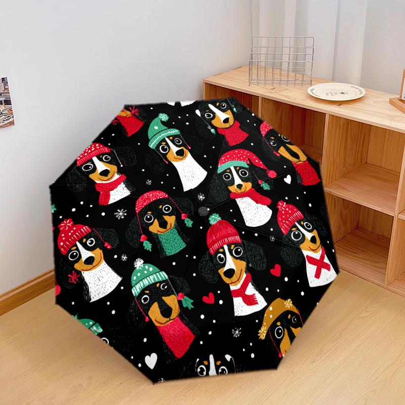 1 Stück Automatischer Faltregenschirm - Dackel-Muster, Tragbares & Faltbares Design mit 8 Speichen, Weihnachts-Geburtstagsgeschenke