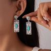 Bohemian Retro Carved Pattern Square Pendant Earrings, Women's Personalized Ethnic Style Holiday Accessories
